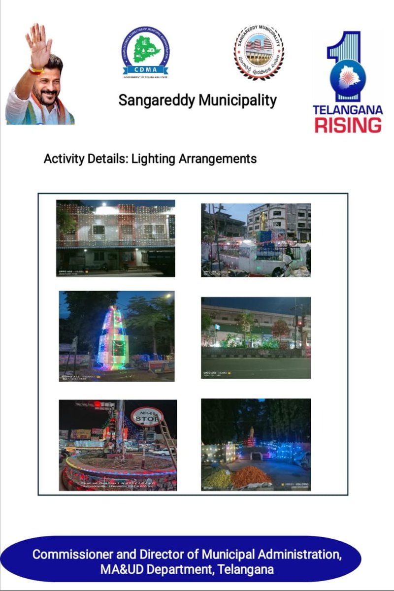 MC Sangareddy (@mc_sangareddy) on Twitter photo As part of Prajapalana Vijayothsavalu Lighting Arrangements in sangareddy Municipality.
<a href="/tksreedevi/">TK Sreedevi</a>
<a href="/cdmatelangana/">C&DMA</a>
<a href="/PrlsecyMAUD/">Prl Secy MAUD.</a>
<a href="/SwachhBharatGov/">Swachh Bharat Urban</a>
<a href="/SBMU_Telangana/">SBM (U) TELANGANA</a>
<a href="/tgmepma/">TMEPMA</a>
<a href="/Collector_SRD/">Collector Sangareddy</a>
<a href="/ACLBSANGAREDDY/">AdditionalCollector Localbodies</a>
<a href="/TelanganaCMO/">Telangana CMO</a>
#TelanganaRising As part of Prajapalana Vijayothsavalu Lighting Arrangements in sangareddy Municipality.
<a href="/tksreedevi/">TK Sreedevi</a>
<a href="/cdmatelangana/">C&DMA</a>
<a href="/PrlsecyMAUD/">Prl Secy MAUD.</a>
<a href="/SwachhBharatGov/">Swachh Bharat Urban</a>
<a href="/SBMU_Telangana/">SBM (U) TELANGANA</a>
<a href="/tgmepma/">TMEPMA</a>
<a href="/Collector_SRD/">Collector Sangareddy</a>
<a href="/ACLBSANGAREDDY/">AdditionalCollector Localbodies</a>
<a href="/TelanganaCMO/">Telangana CMO</a>
#TelanganaRising