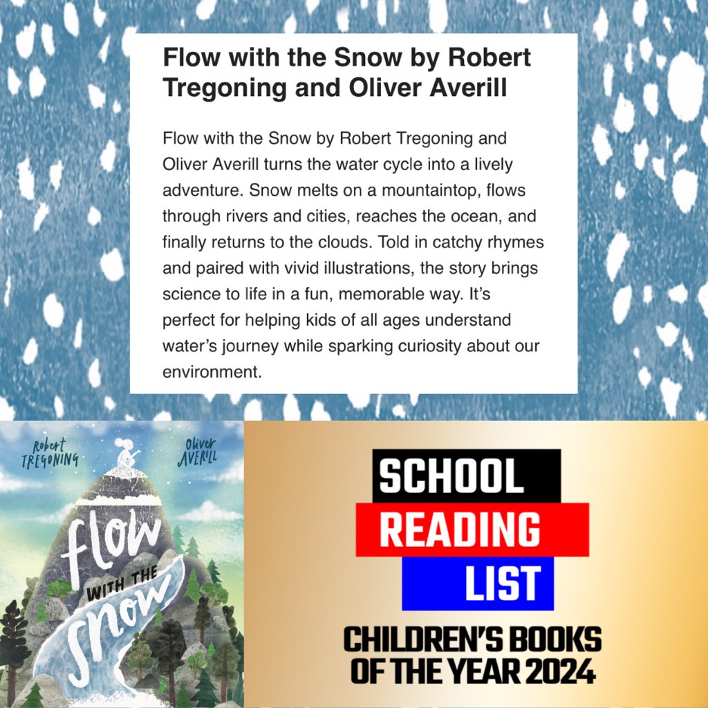 Robert Tregoning ๐ (@bobtregoning) on Twitter photo Thank you <a href="/SchoolReading/">School Reading List</a> <a href="/tomtolkien/">Tom Tolkien</a> for including Flow with the Snow, by <a href="/OliverAverill/">Oliver Averill</a> and me, in the Childrenโs Books of the Year online vote!
โ๏ธ๐งโ๏ธ
You can vote for us, or any of the wonderful shortlisted books, by going toโฆ
schoolreadinglist.co.uk/childrens-bookโฆ Thank you <a href="/SchoolReading/">School Reading List</a> <a href="/tomtolkien/">Tom Tolkien</a> for including Flow with the Snow, by <a href="/OliverAverill/">Oliver Averill</a> and me, in the Childrenโs Books of the Year online vote!
โ๏ธ๐งโ๏ธ
You can vote for us, or any of the wonderful shortlisted books, by going toโฆ
schoolreadinglist.co.uk/childrens-bookโฆ
