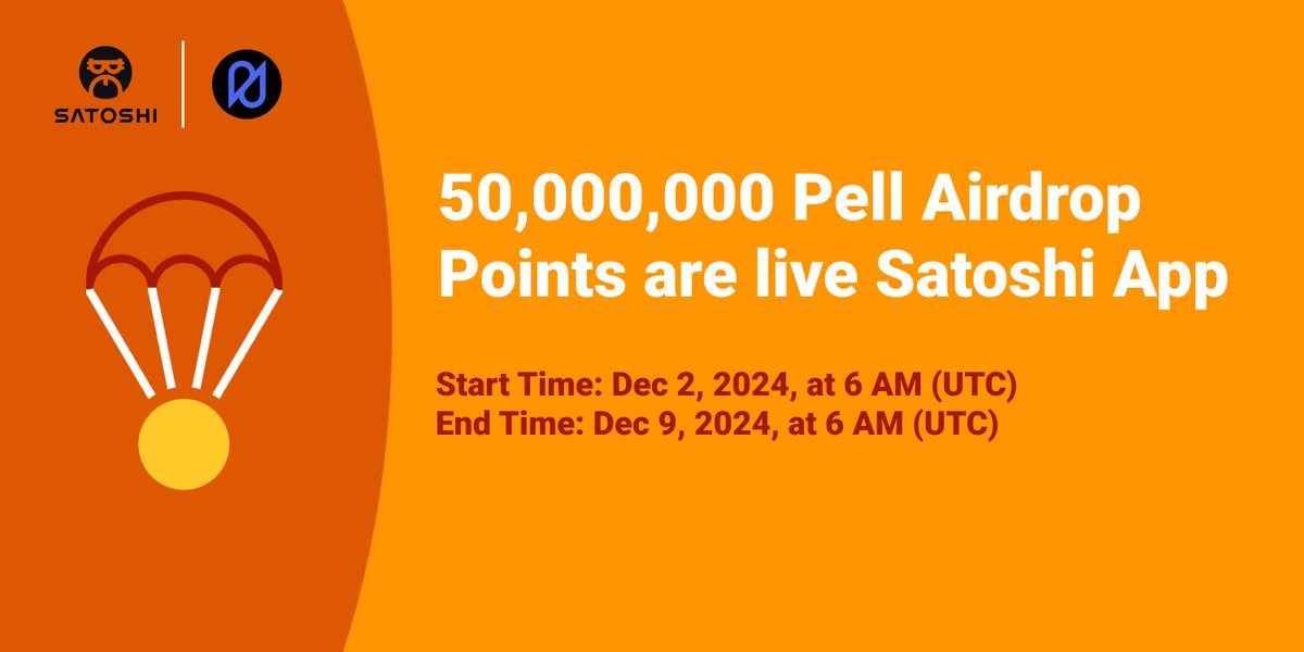SatoshiAppXYZ's tweet image. 📢 The wait is over! Calling all whitelisted users, Pell Airdrop Points (PAP) by @Pell_Network starts today on #SatoshiApp. If you're whitelisted, now's your chance to claim your airdrop!

🗓️ Ends on: Dec 9, 2024, at 6 AM (UTC)

📲 Claim here: satoshiapp.xyz/en/download-app

Note: The