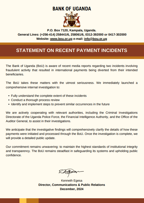 BOU_Official's tweet photo. Statement on Recent Payment Incidents https://t.co/fUq5msUdAT https://t.co/jaEv07gP52