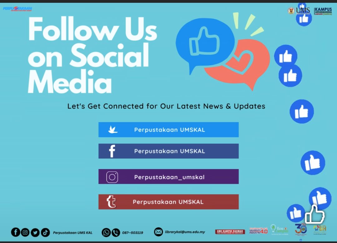 Libkal_UMS's tweet image. Follow us on sosial media ✌️

- Lets get connected for our latest news &amp;amp; update.

#FollowUs
#MediaSosial
#LibraryUMSKAL