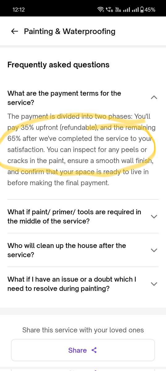 harsh13's tweet photo. @urbancompany_UC @UC_Assist Why are you asking me for 100% upfront payment to start the job? https://t.co/ofaTnOSvDw