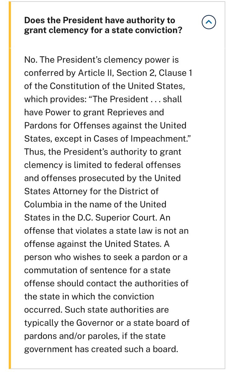 SchweateB's tweet image. It only covers federal charges…SDNY or any other non-federal jurisdiction is not covered by this pardon and NEVER will be…from the US DOJ Office of the Pardon Attorney.