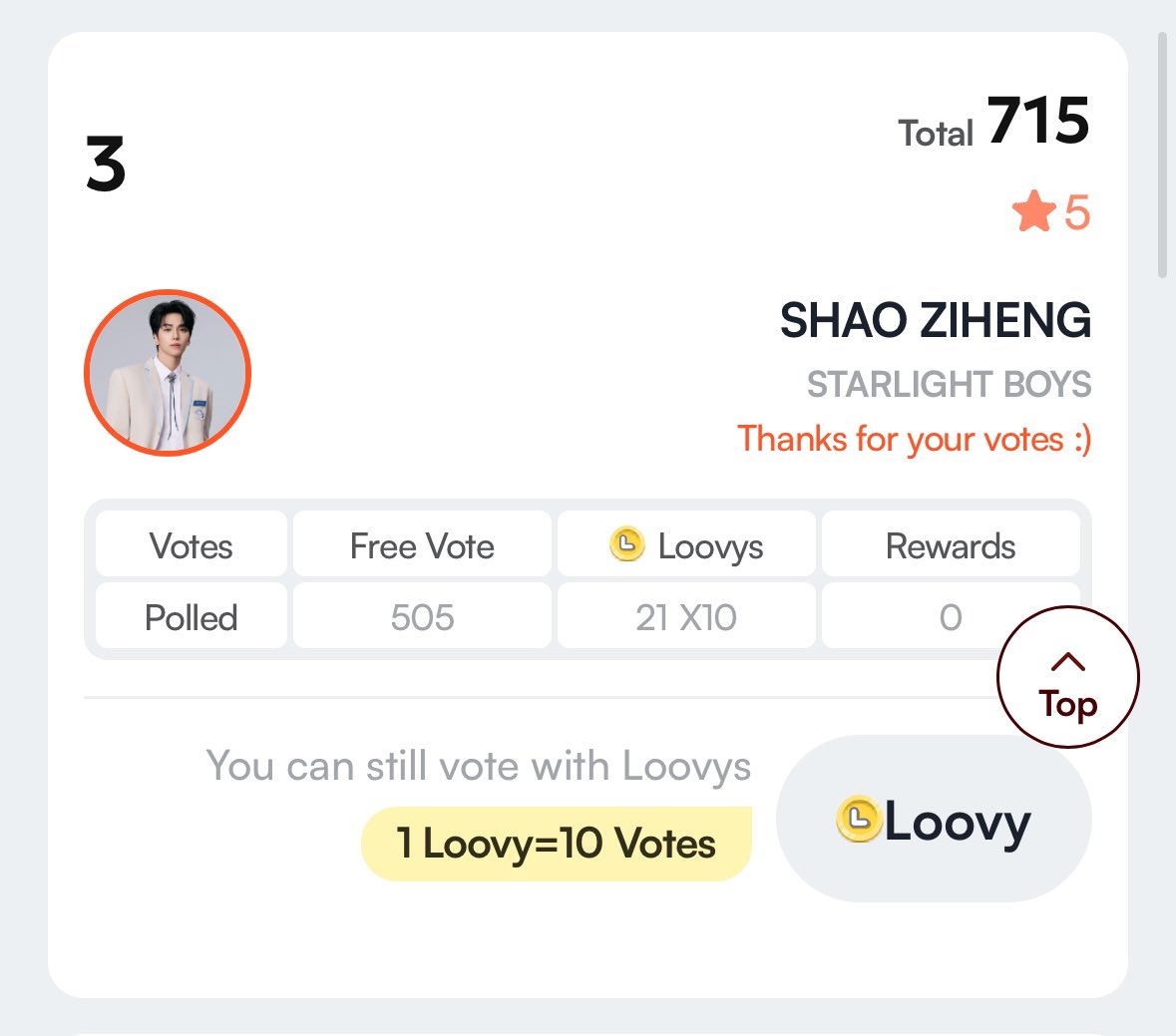 Pre-voting for Best Trainee Daesang on Kooky has started! 

Vote for Ziheng here: kooky.io/ranking/441 

Please don’t waste Loovys on the pre-vote as we need to save them for the main voting

#SHAOZIHENG #邵子恒 
#샤오쯔헝 #STARLIGHTBOYS 
#스타라이트보이즈 #星光闪耀的少年