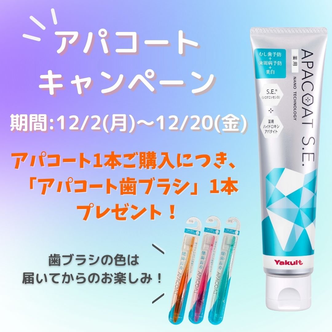 アパコートキャンペーン🦷✨】 12/20(金)まで、ヤクルトの歯磨き剤