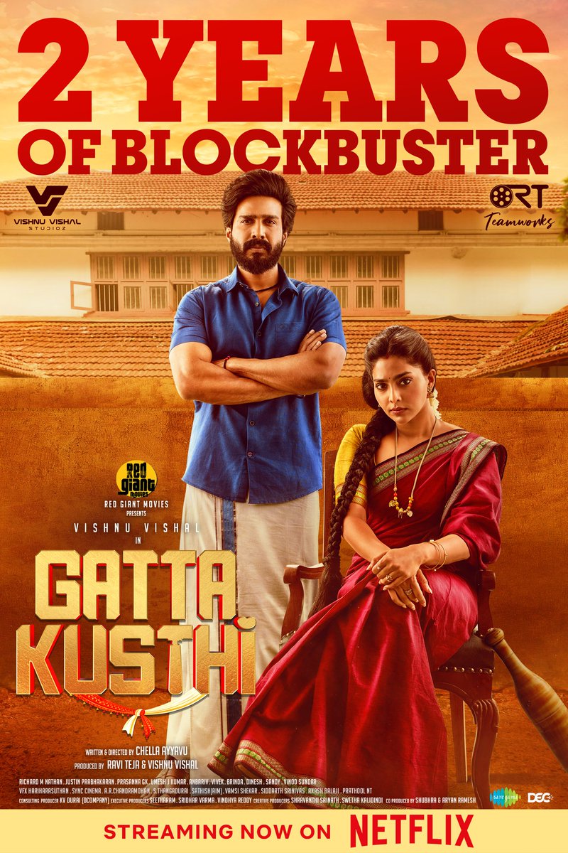 Celebrating #2YearsOfGattaKusthi 💥🌟 A heartfelt journey of Veera and Keerthi that still resonates with every viewer. 🤼 From struggles to triumphs, this story highlighted courage, love, and equality. ❤️‍🔥

<a href="/TheVishnuVishal/">VISHNU VISHAL - VV</a> <a href="/RaviTeja_offl/">Ravi Teja</a> <a href="/RTTeamWorks/">RT Team Works</a> <a href="/RedGiantMovies_/">Red Giant Movies</a>