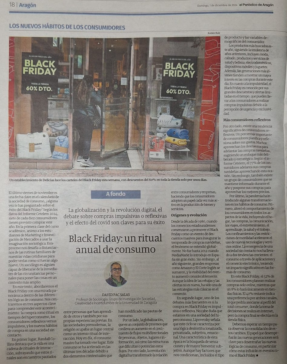 #sociologiadelconsumo
#MIM
<a href="/fecem_unizar/">Facultad de Economía y Empresa</a> 
#BlackFriday 
<a href="/GI_S_I_C/">Sociedad, Creatividad e Incertidumbre</a> 
<a href="/periodicoaragon/">El Periódico de Aragón</a> 

Black Friday: un ritual anual de consumo