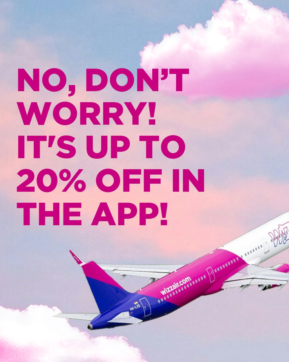 Head to the WIZZ App for up to 20% off today ✈️📱🩷