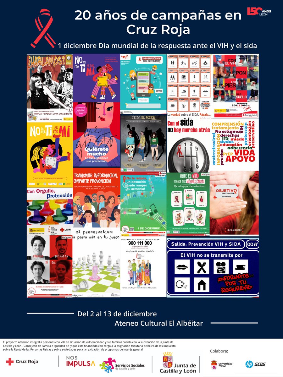 Inauguramos la exposición “20 años de campañas en Cruz Roja” sobre VIH en la Casa del Estudiante (Albéitar). El proyecto ‘Atención integral a personas con VIH en situación de vulnerabilidad y sus familias’ está financiado por <a href="/jcyl/">Junta de Castilla y León</a> - <a href="/familiajcyl/">Familia Castilla y León</a> 
#VIHCyL