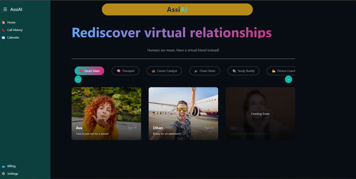Your personalized AI for every need—friendship, coaching, learning, and emotional support.

✨ Why AssiAI.fun?
🔹Human-like conversations
🔹Tailored experiences
🔹Available 24/7 

🚀 Ready to redefine connection in the digital age?
#AI #Companion #Innovation #Tech