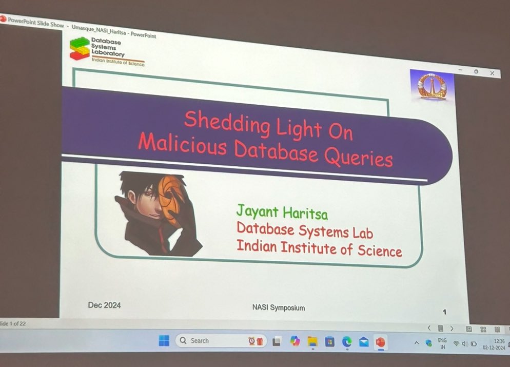 Vinod K Singh (@vinodsingh_iitk) on Twitter photo Prof Jayant Haritsa of <a href="/iiscbangalore/">IISc Bangalore</a> giving a talk on ‘Shedding light on malicious database queries’ in NASI symposium <a href="/iiserbhopal/">IISER Bhopal</a> <a href="/IndiaDST/">DSTIndia</a> <a href="/VinodSingh_IITK/">Vinod K Singh</a> Prof Jayant Haritsa of <a href="/iiscbangalore/">IISc Bangalore</a> giving a talk on ‘Shedding light on malicious database queries’ in NASI symposium <a href="/iiserbhopal/">IISER Bhopal</a> <a href="/IndiaDST/">DSTIndia</a> <a href="/VinodSingh_IITK/">Vinod K Singh</a>