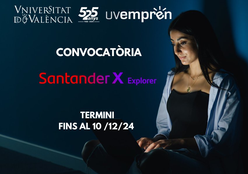 🆕️ Accedeix a una de les 4️⃣0️⃣ places per representar <a href="/UV_EG/">Universitat València</a> al programa internacional de pre-incubació “Santander X Explorer” <a href="/ExplorerByX/">Santander X Explorer</a> i aconseguir 2️⃣ crèdits ECTS de competències emprenedores.

ℹ️ Informa't i inscriu-te😉 uv.es/uv-empren/ca/n…