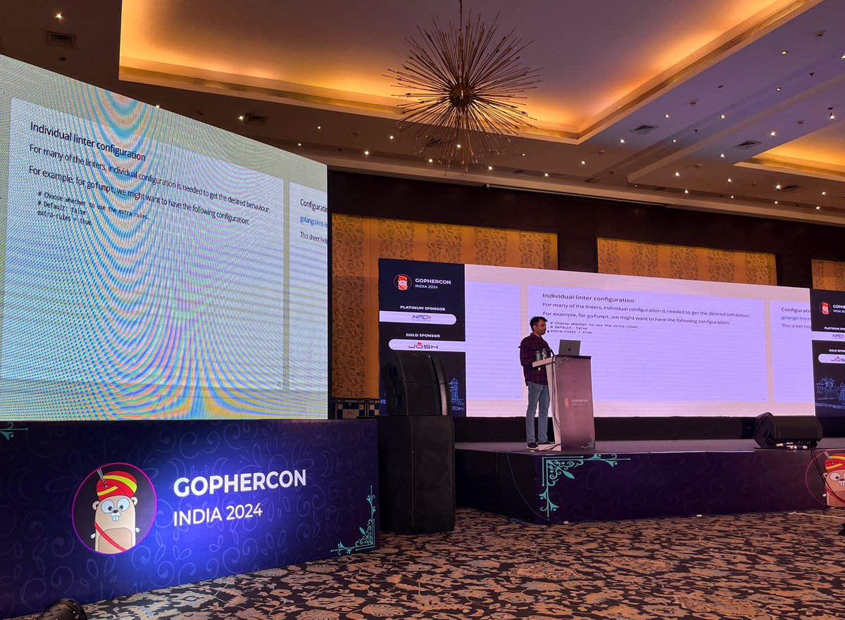 GopherConIndia's tweet image. Suhas Karanth explores the practical side of Operationalising golangci-lint, unlocking its full potential for cleaner, more efficient Go code. Another engaging session at GopherCon!

#GCI24 #GopherConIndia2024