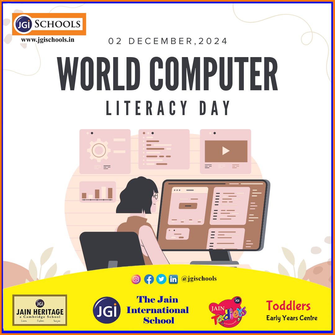 SchoolsJgi's tweet photo. 💻🌐 On World Computer Literacy Day, let’s celebrate the importance of technology and the skills that connect us to endless possibilities. 📱✨ 

Together, we pave the way for a smarter, more connected future. 🌟

#WorldComputerLiteracyDay #DigitalEmpowerment #TechForAll #india https://t.co/rXeii24P3O