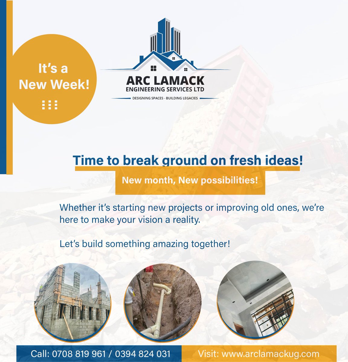arclamackug's tweet image. Time to break ground on fresh ideas! 🏗️💡
This week, let’s turn your construction dreams into reality.
From new projects to perfecting the old, we’ve got you covered.
Let’s build greatness together! 💪 
Contact us at 0708 819 961 / 0394 824 031
#FreshIdeas #ConstructionGoals