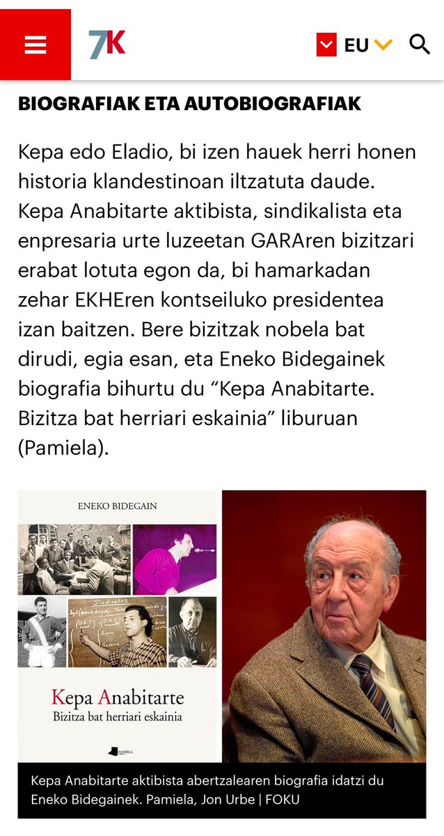 “Bere bizitzak nobela bat dirudi, egia esan, eta Eneko Bidegainek biografia bihurtu du “Kepa Anabitarte. Bizitza bat herriari eskainia” liburuan”

naiz.eus/eu/hemeroteca/…