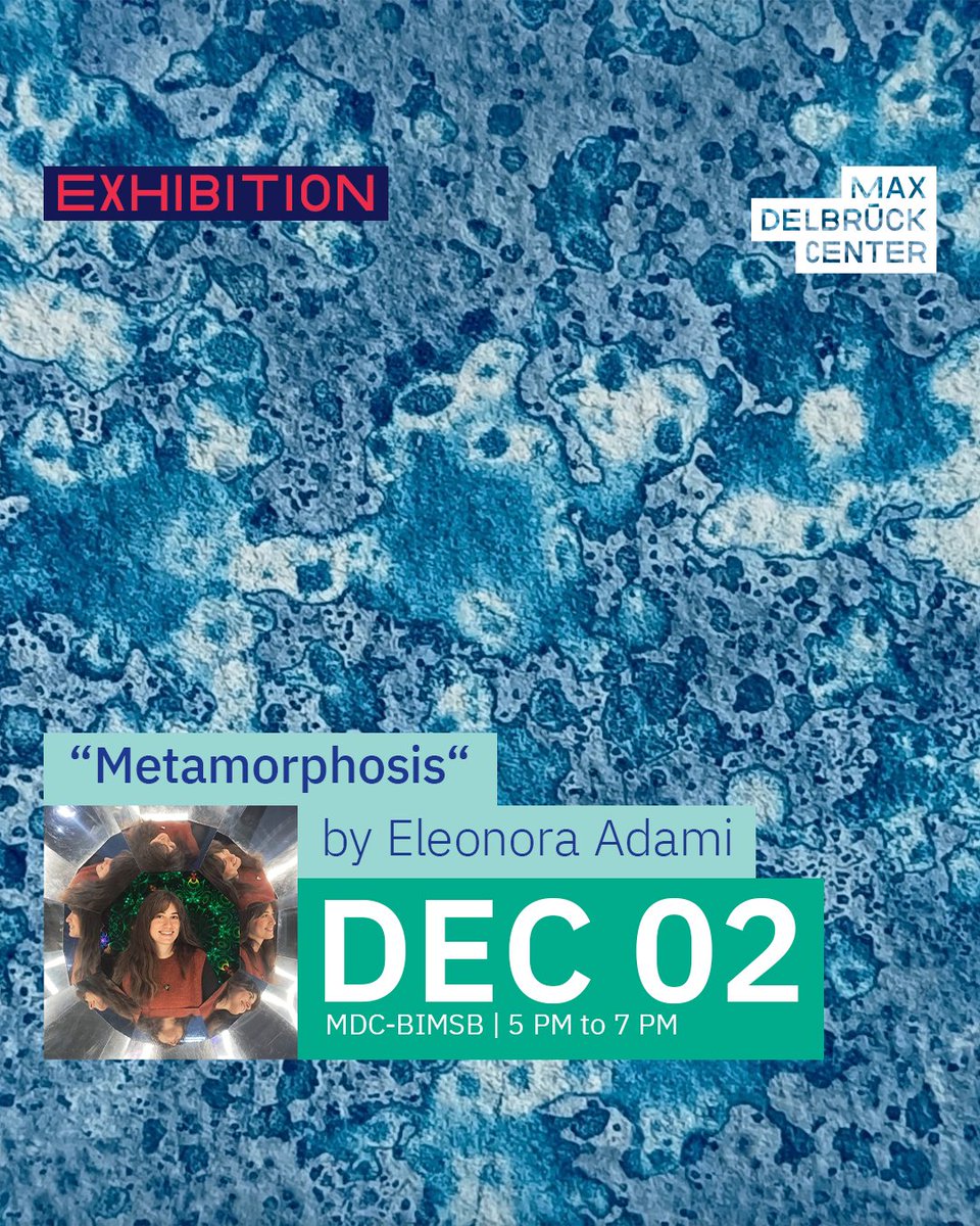 You are invited to today's opening of #mdcBerlin researcher <a href="/Ele_Adami/">EleonoraA</a>'s exhibition "Metamorphosis" – her work will be on display throughout December at <a href="/BIMSB_MDC/">MDC-BIMSB</a>.

Join us for a talk on the interaction between science and arts, and the subsequent "meet the artist" session! 🤩