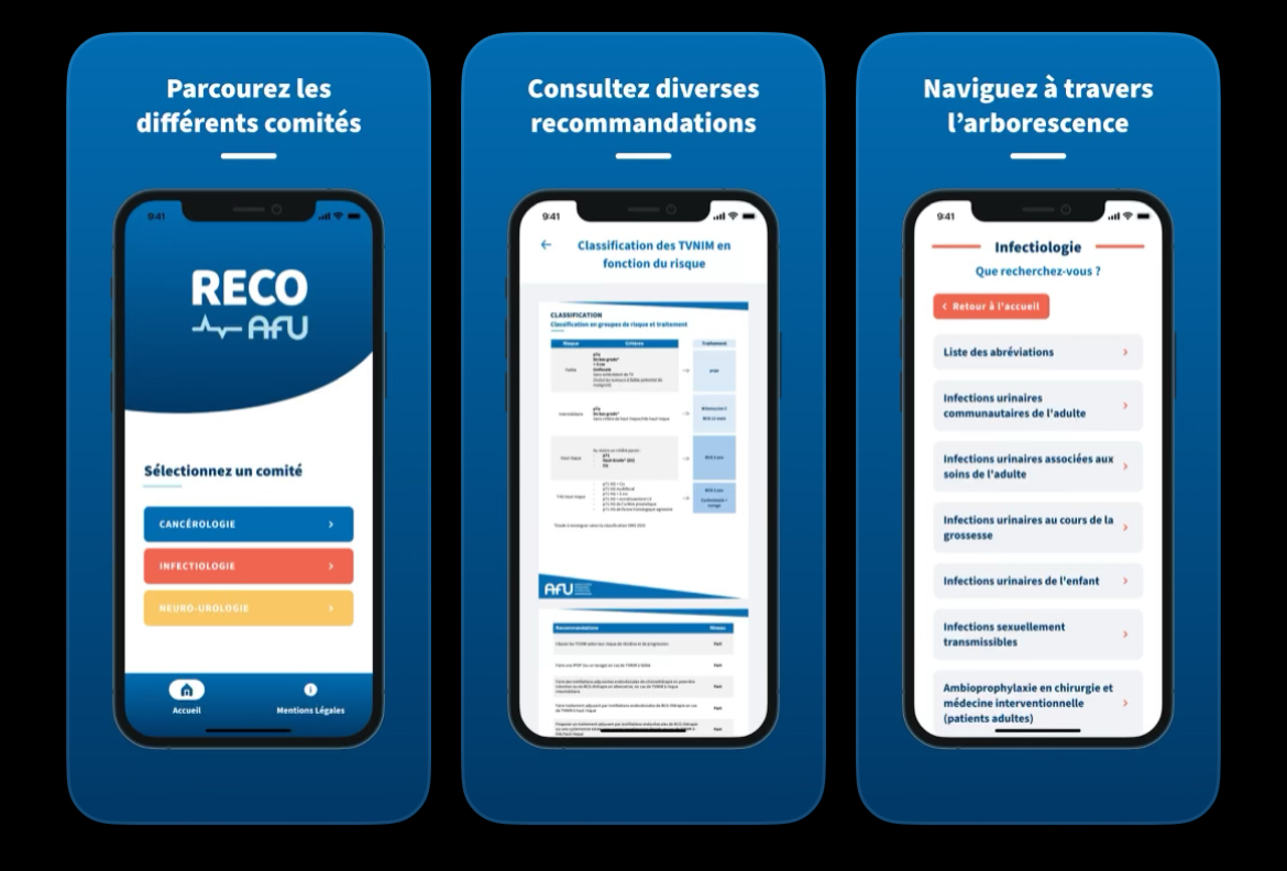 RecoAFU | Une application mobile pour accéder aux dernières recommandations en urologie 📲 
Retrouvez déjà les recommandations des comités : Cancerologie, Neuro-Urologie et Infectiologie. 
Disponible sur Apple Store et Google Play. 📎