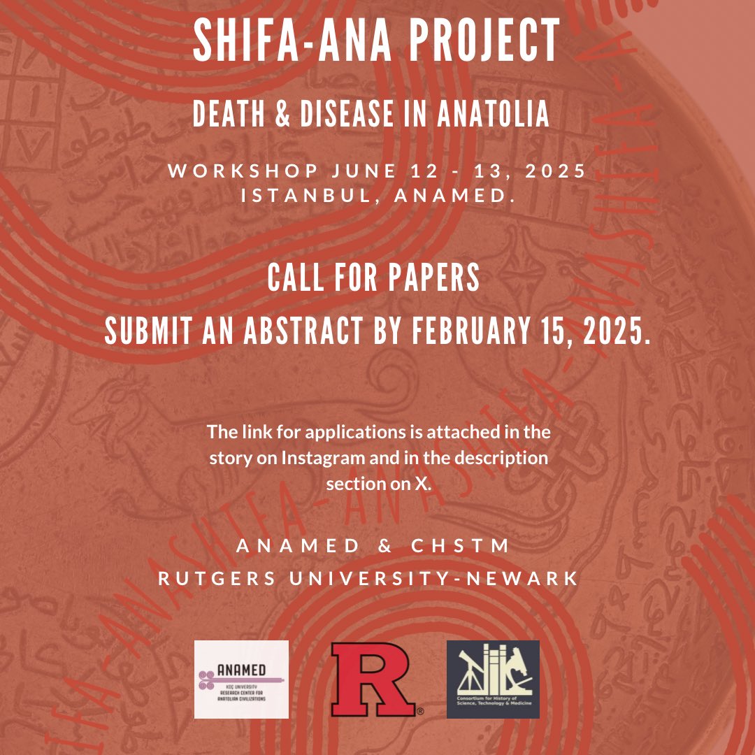 shifaanaproject's tweet photo. The SHIFA-ANA project invites applications for a two-day workshop to be held at Koç University’s ANAMED in Istanbul on June 12-13, 2025. The workshop will take place following a year-long lecture series on “Death and Disease in Anatolia,”… + https://t.co/UAdsESfW1j