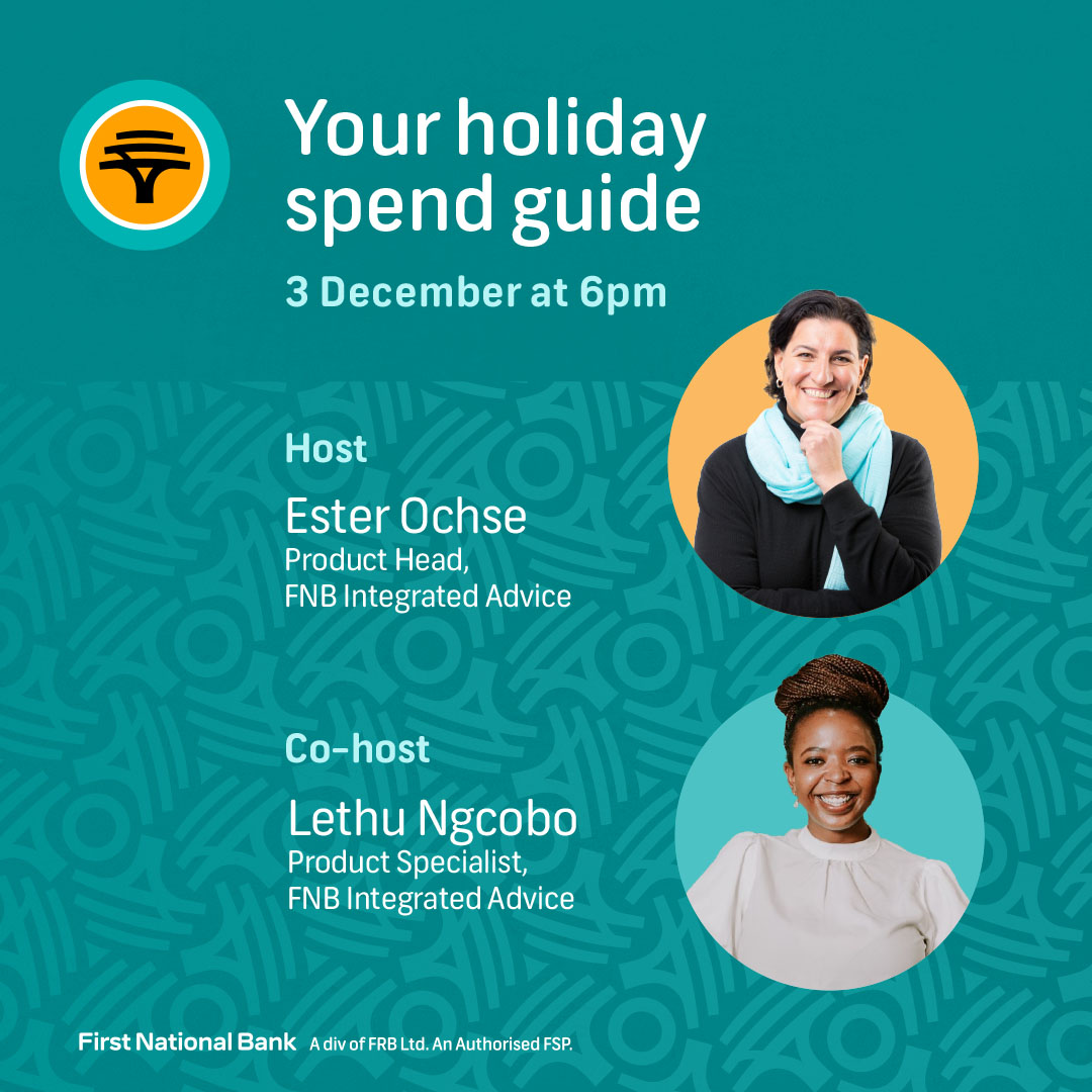 Ke Dezemba, fam! And we all know what that means – hosting, entertaining, and of course, spending. 🛍️🫰 
👇🏼Set your reminder below and join us at our last #FNBSpaces for 2024 as our experts share December spending tips so you don’t have to Janu-worry.