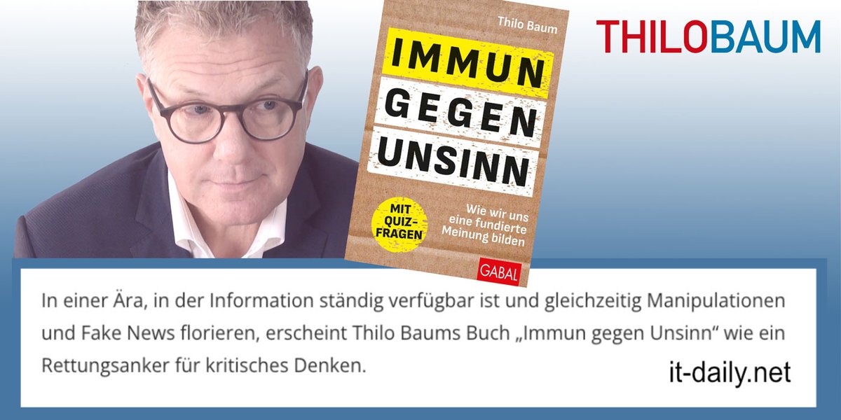 Ich freue mich über die Rezension meines Buches »Immun gegen Unsinn« bei it-daily. Wer #Radikalisierung im Unternehmen vorbeugen will, ohne Betroffene zu fingerpointen, ist auch mit dem Vortrag richtig. Sprechen Sie mich an! #desinformation #Demokratie 

it-daily.net/it-management/…