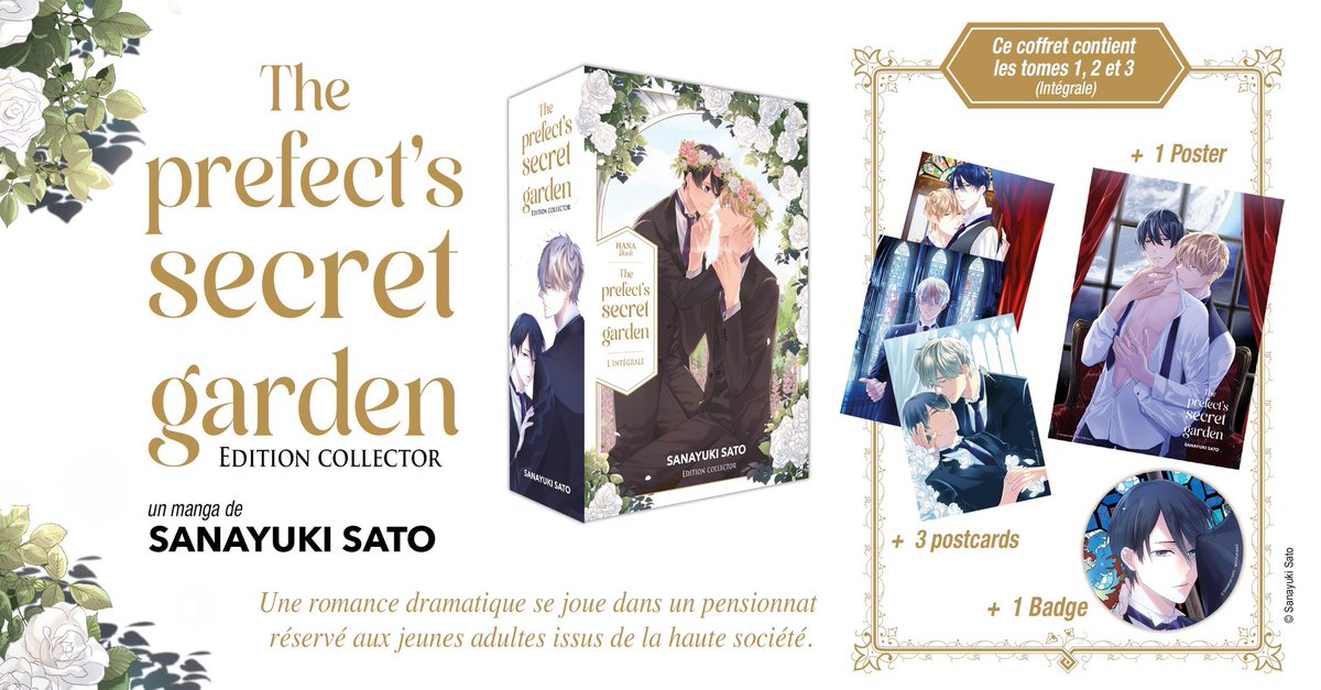 En décembre, découvrez l'intégrale de "The Prefect's Secret Garden" de Sanayuki Sato dans une sublime édition collector, au prix de 23,85€.
Contenu du coffret : les 3 tomes, 1 poster, 3 postcards, 1 badge.
Un bel écrin à glisser sous le sapin ! 🎄✨
