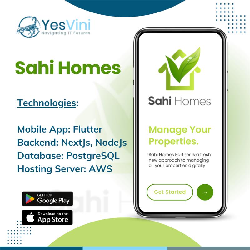 YesViniTM's tweet photo. YesVini Technologies proficient in Mobile Application development and presenting a revolutionary project for Real Estate era - Sahi Homes
#SahiHomes #PropertyManagement #TechInnovation #FlutterApp #NextJs #AWSHosting #DigitalTransformation #SmartPropertyManagement https://t.co/cep1Yzc8QM