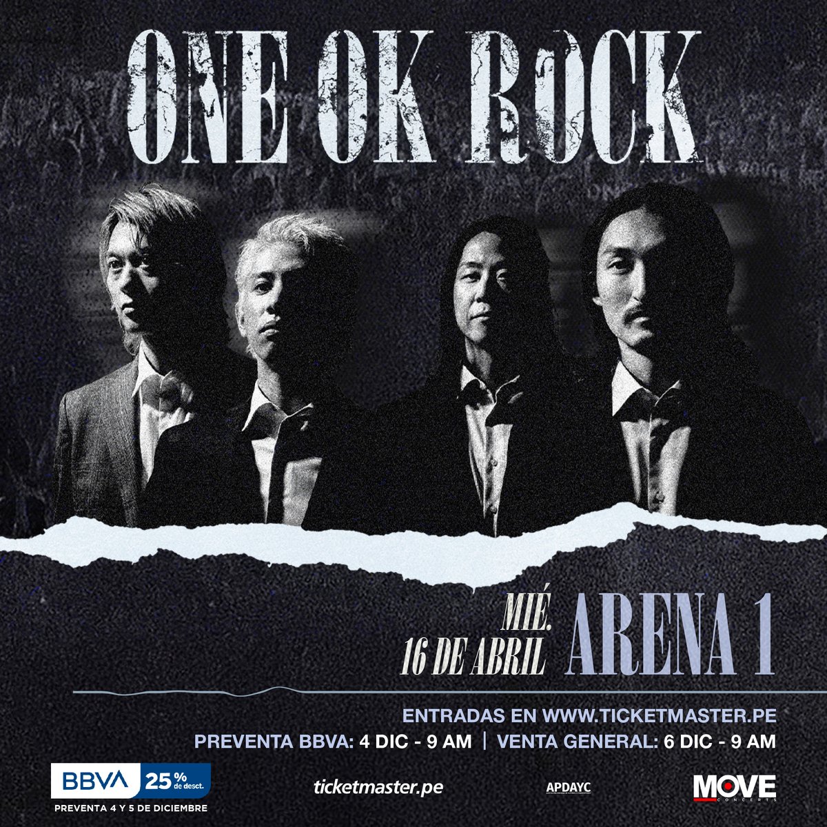 MoveConcertsPE's tweet photo. ONE OK ROCK en Lima

16 de Abril - Arena 1

Entradas a la venta en https://t.co/AM4SeSlLzy desde este 6 de Diciembre
Preventa exclusiva BBVA 4 y 5 de Diciembre

25% de descuento con tarjetas de Crédito y Débito BBVA https://t.co/U6c24zzSJk