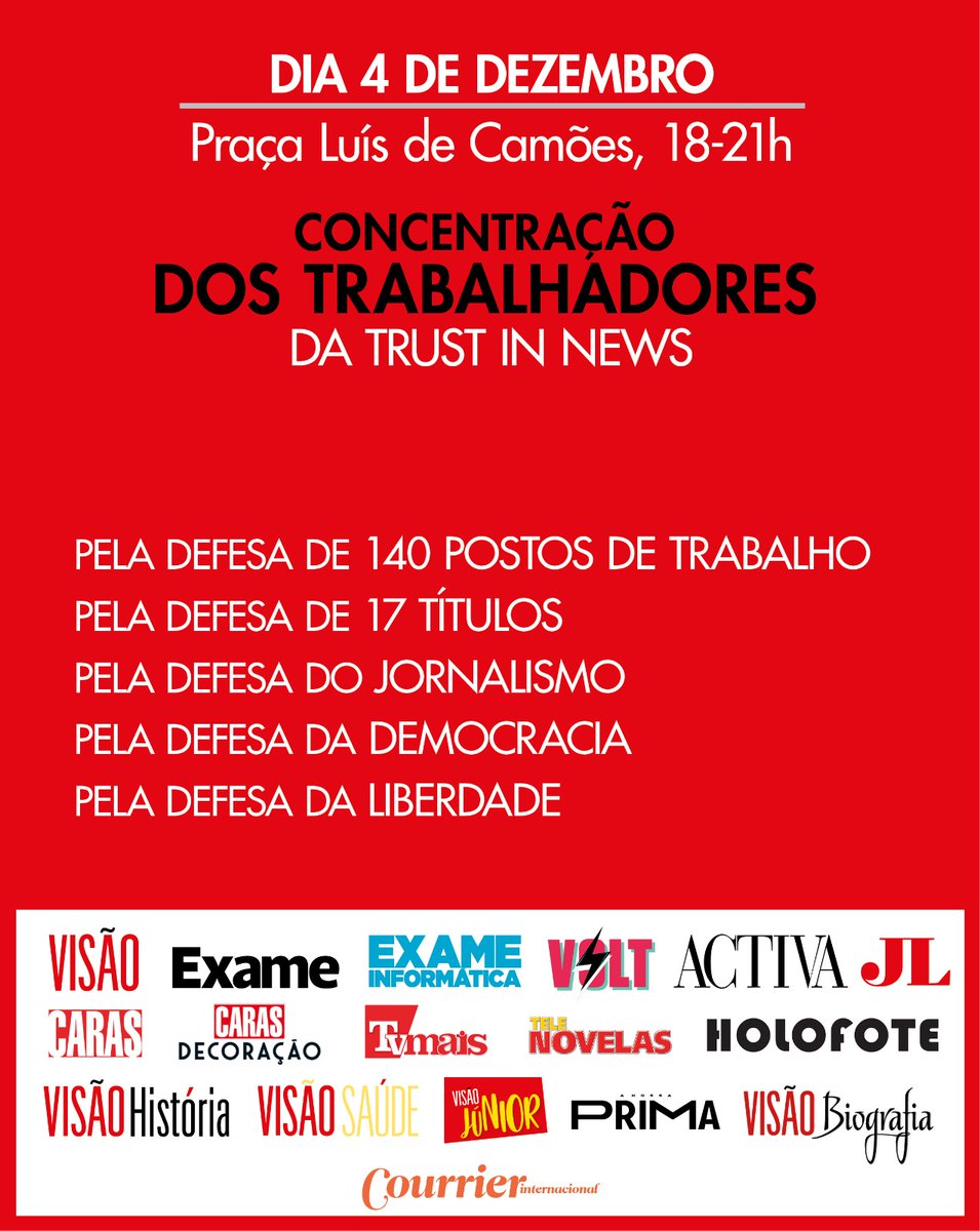 140 trabalhadores são 140 famílias
E  eu sou um dos 140 trabalhadores da Trust in News que está a viver há  meses com salários e subsídios em atraso. Com condições de trabalho  difíceis e insustentáveis. Mas eu não vou desistir. Nós, trabalhadores,  não vamos desistir. (cont.)