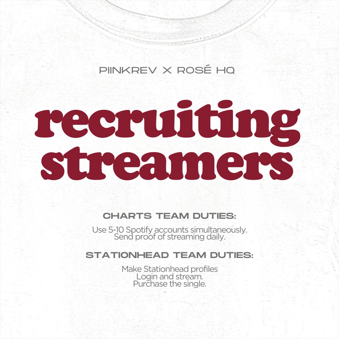 roseanneHQ_'s tweet image. RECRUITING STREAMERS

We need more people who can do any of the ff:
➡️ Create Spotify Free accounts 
- min. of 10 per volunteer per day, with exclusive domain
➡️ Use these free accounts on Dec. 6
➡️ Stream on Stationhead 
- premium account provided

Open to all countries ✅
DM…