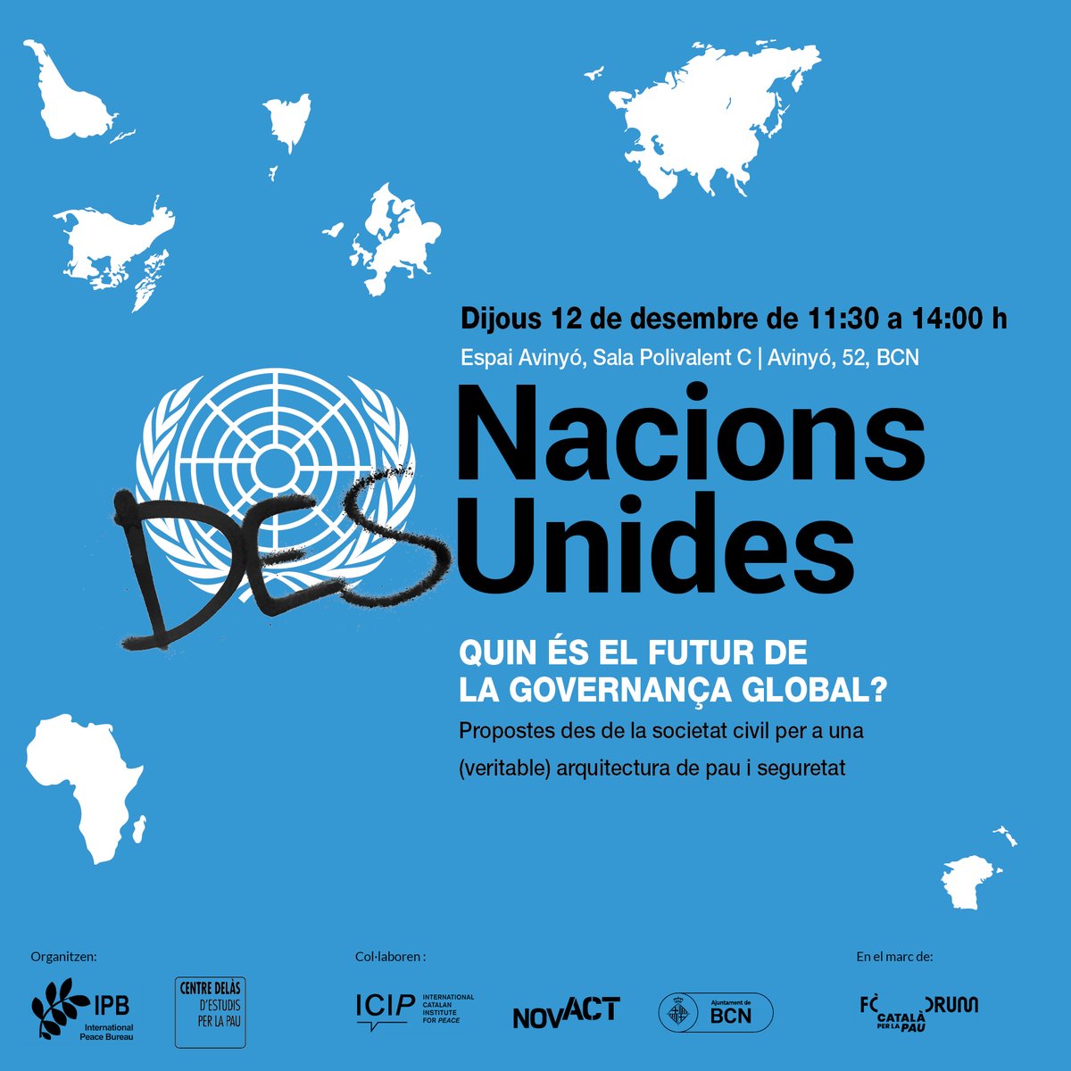 El 12/12 serem a <a href="/EspaiAvinyo/">Espai Avinyó</a> pel seminari "Nacions DesUnides: Quin és el futur de la governança global?" per reflexionar plegades sobre multilateralisme i el sistema de les NNUU, fent propostes amb perspectiva de pau. 

Més informació i inscripcions aquí:
forms.komun.org/seminari-nacio…
