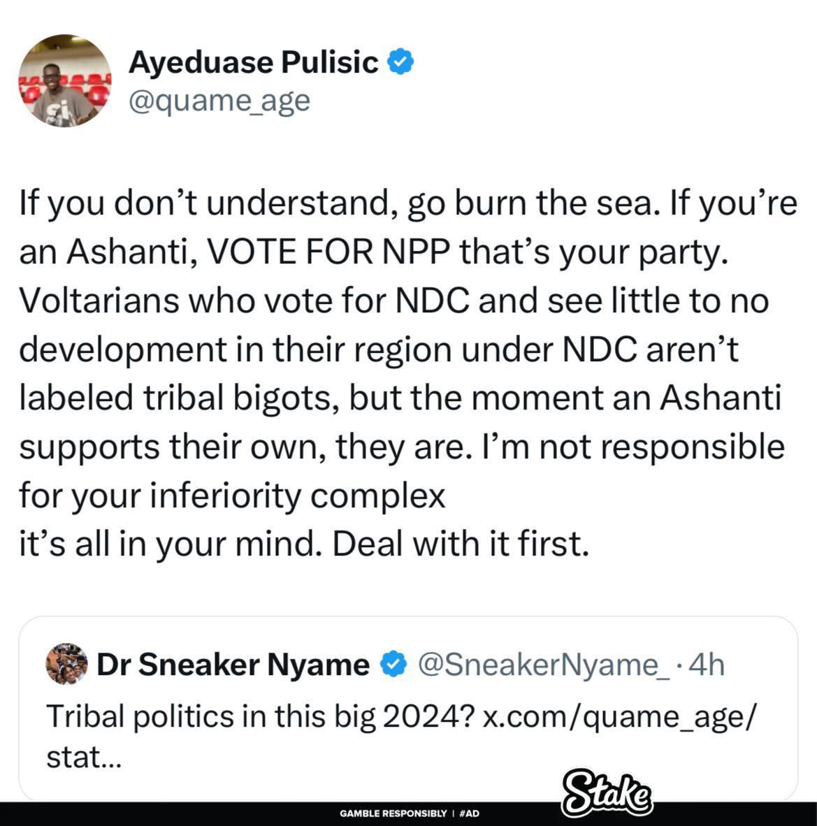 benopaonyx1's tweet photo. Them: NPP is for Ashantis and NDC is for Voltarians

The 14 other regions: https://t.co/ktYZwAA1ow
