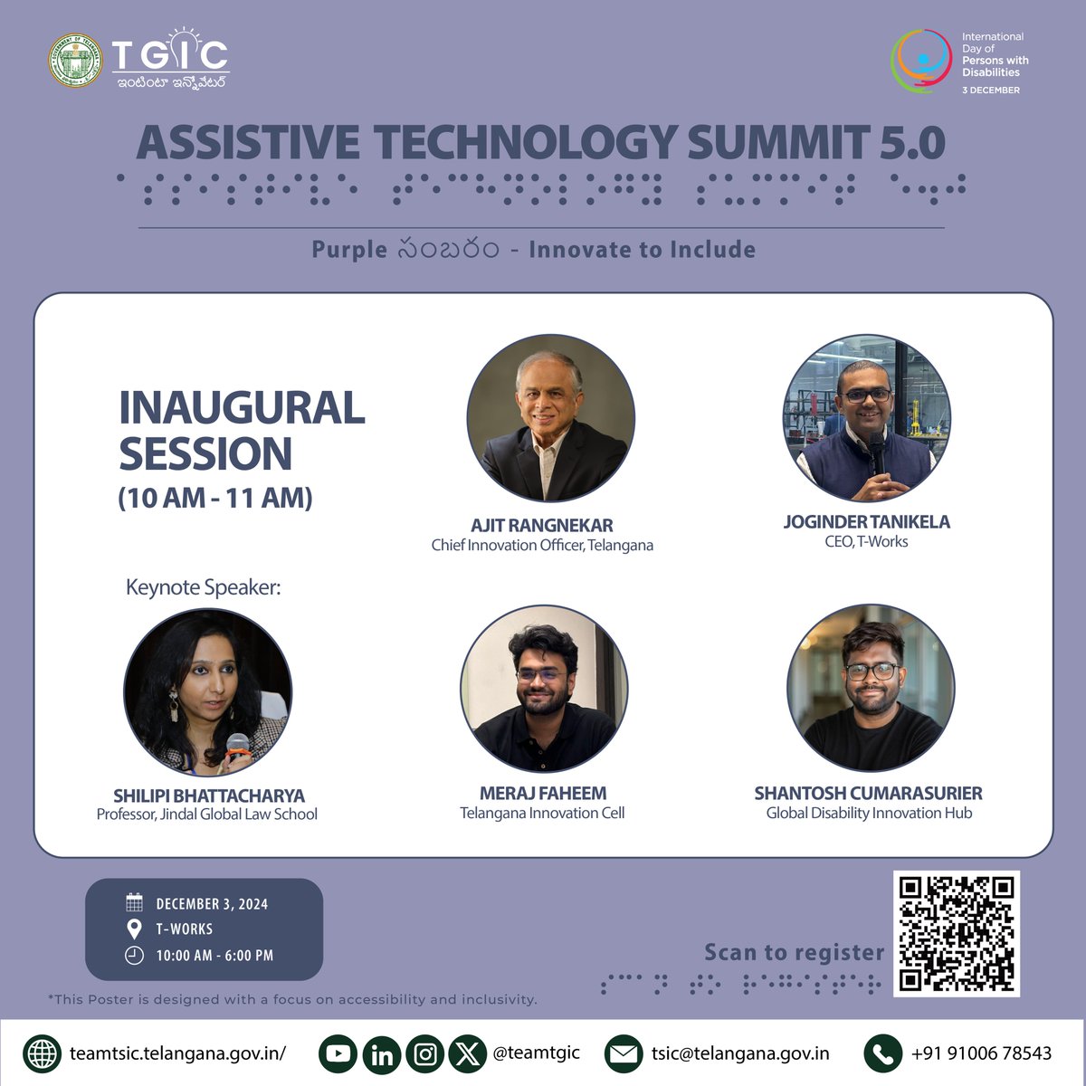 teamTGIC's tweet photo. #InnovatingForAnInclusiveFuture 
Join us at #ATSummit5 with experts, discuss #PolicyFrameworks, #Accessibility, &amp; #PPPs to build a #InclusiveSocietyforAll on Dec 3rd @TWorksHyd! 
Register: https://t.co/zuF4vQuv3w

#SocialImpact #InclusiveInnovation @Min_SridharBabu @jayesh_ranjan https://t.co/TdGZay9k2f