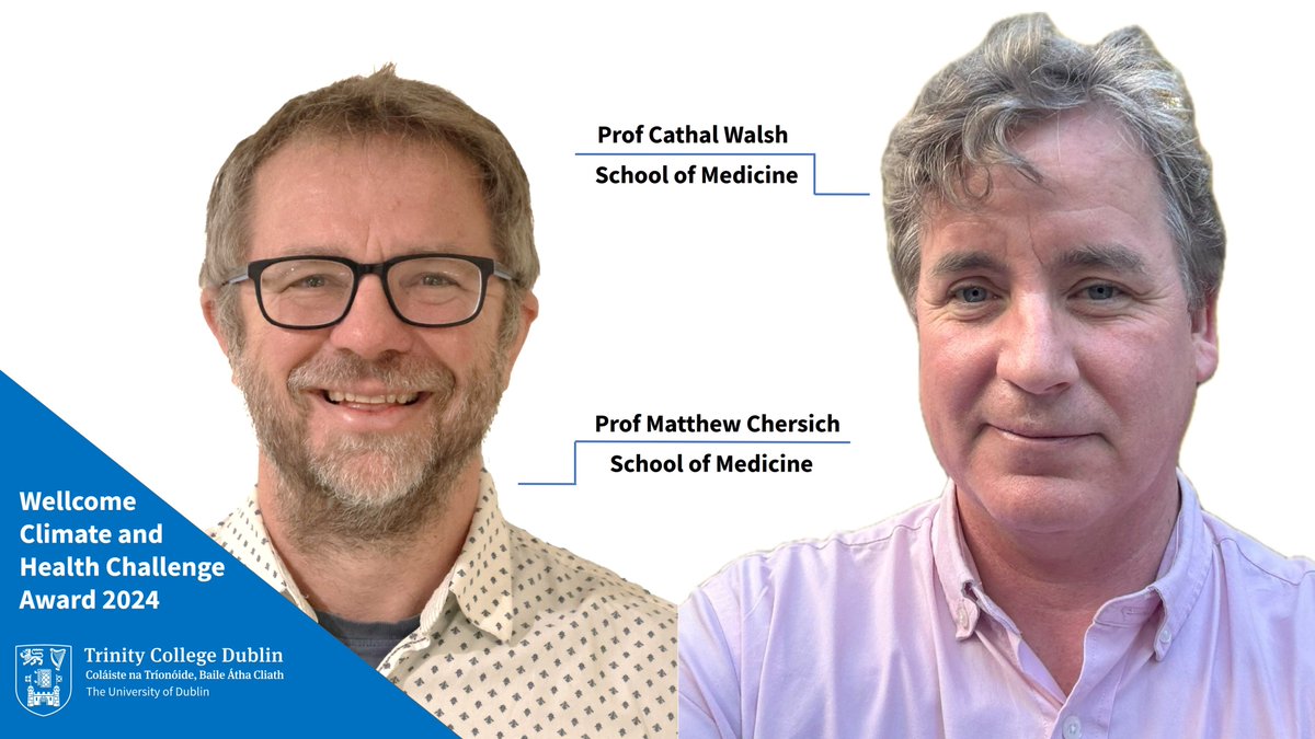 Trinity College Dublin (@tcddublin) on Twitter photo Wonderful news for two <a href="/TrinityMed1/">School of Medicine, Trinity College Dublin</a> researchers, awarded the <a href="/wellcometrust/">Wellcome</a> Climate + Health Challenge Award 2024 to measure heat impacts on maternal + child health in Africa, Europe and Latin America. Congratulations Matthew and Cathal 👏🏻
tcd.ie/news_events/ar… #TrinityResearch Wonderful news for two <a href="/TrinityMed1/">School of Medicine, Trinity College Dublin</a> researchers, awarded the <a href="/wellcometrust/">Wellcome</a> Climate + Health Challenge Award 2024 to measure heat impacts on maternal + child health in Africa, Europe and Latin America. Congratulations Matthew and Cathal 👏🏻
tcd.ie/news_events/ar… #TrinityResearch