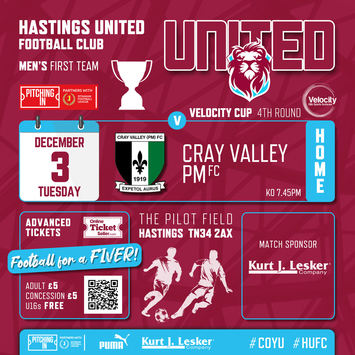 hastingsufc's tweet photo. ππ’π’π§ππππ ππ’π₯ π πππ©ππ₯
On Tuesday at The Pilot Field we welcome @CrayValleyPM for oour @velocitysportuk Trophy 4th Round Match.
Grab your tickets now for π’π‘ππ¬ Β£π± https://t.co/GHbUN5RzSu
#COYU
#FootballForAFiver
#HUFC https://t.co/4AyOkuFnaO
