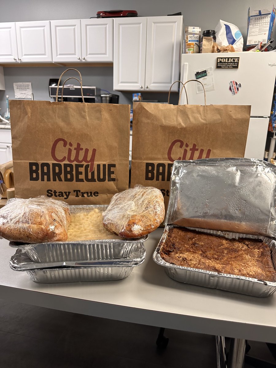 A big thank you to City Barbeque of Blue Ash for providing Thanksgiving Dinner to the troops. We appreciate you!  Rumor is the peach cobbler is award-winning 🏆