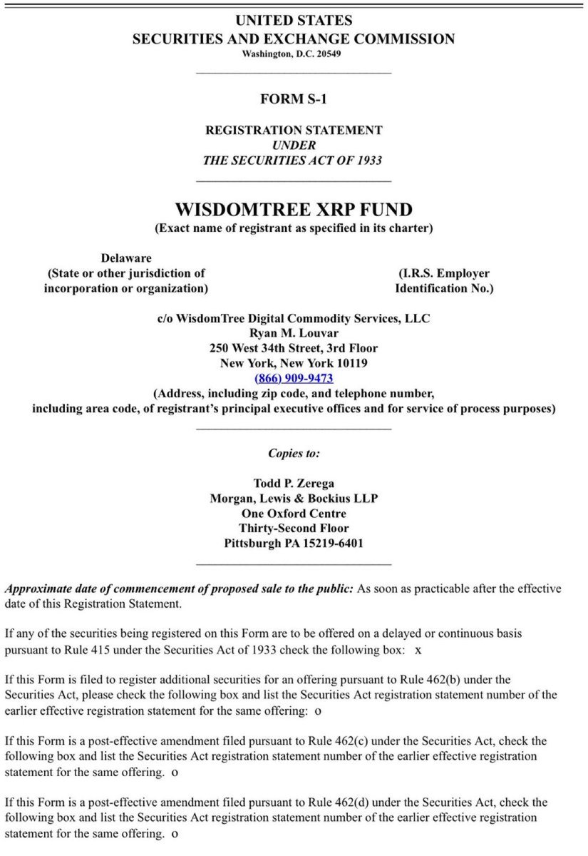 bakuagecoin's tweet photo. $XRP 現物ETF申請

WisdomTreeが正式にS-1提出‼︎
4社目だね🏙️ https://t.co/nFjCjDUPsJ