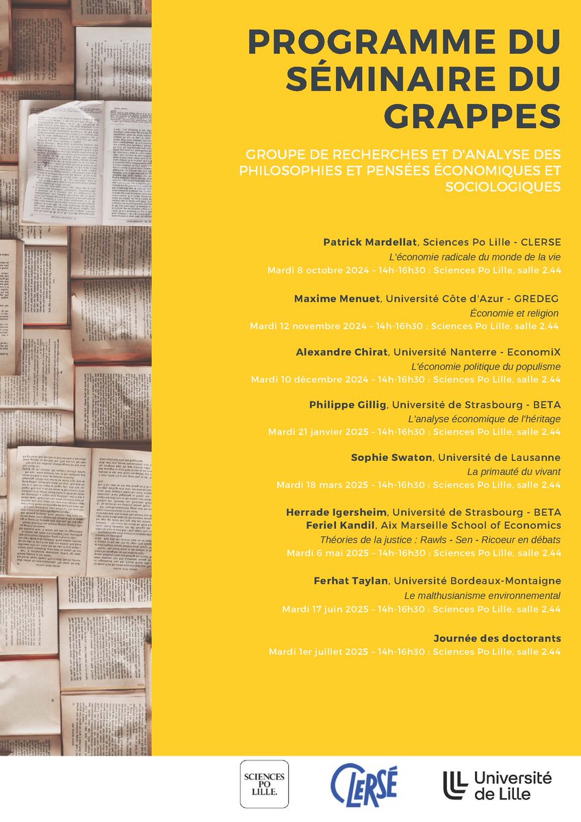 CLERSE UMR 8019 (@clerseumr8019) on Twitter photo 🗓️Agenda 2024-2025 du séminaire du Grappes coordonné par Sciences Po Lille (<a href="/ScPoLille/">Sciences Po Lille</a> ) et le <a href="/ClerseUMR8019/">CLERSE UMR 8019</a>, prochain séminaire Mardi 10 décembre 2024 : "l'économie politique du populisme" ⬇️ 🗓️Agenda 2024-2025 du séminaire du Grappes coordonné par Sciences Po Lille (<a href="/ScPoLille/">Sciences Po Lille</a> ) et le <a href="/ClerseUMR8019/">CLERSE UMR 8019</a>, prochain séminaire Mardi 10 décembre 2024 : "l'économie politique du populisme" ⬇️