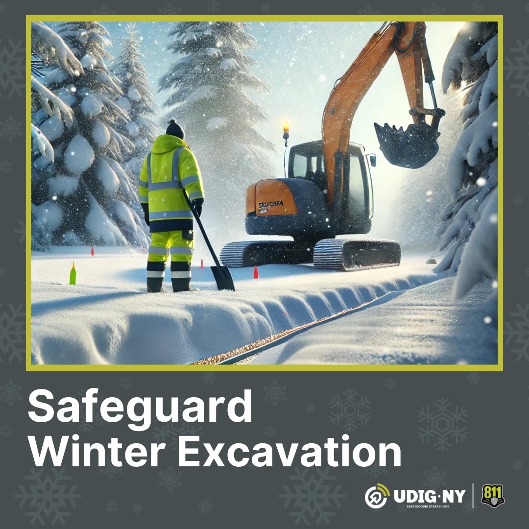 Frozen ground? Stay safe! Call 811 or click before you dig, and NEVER use mechanized equipment within 24 inches on either side of marked utility lines. Vacuum, excavate, or hand dig to protect yourself and buried utilities.
