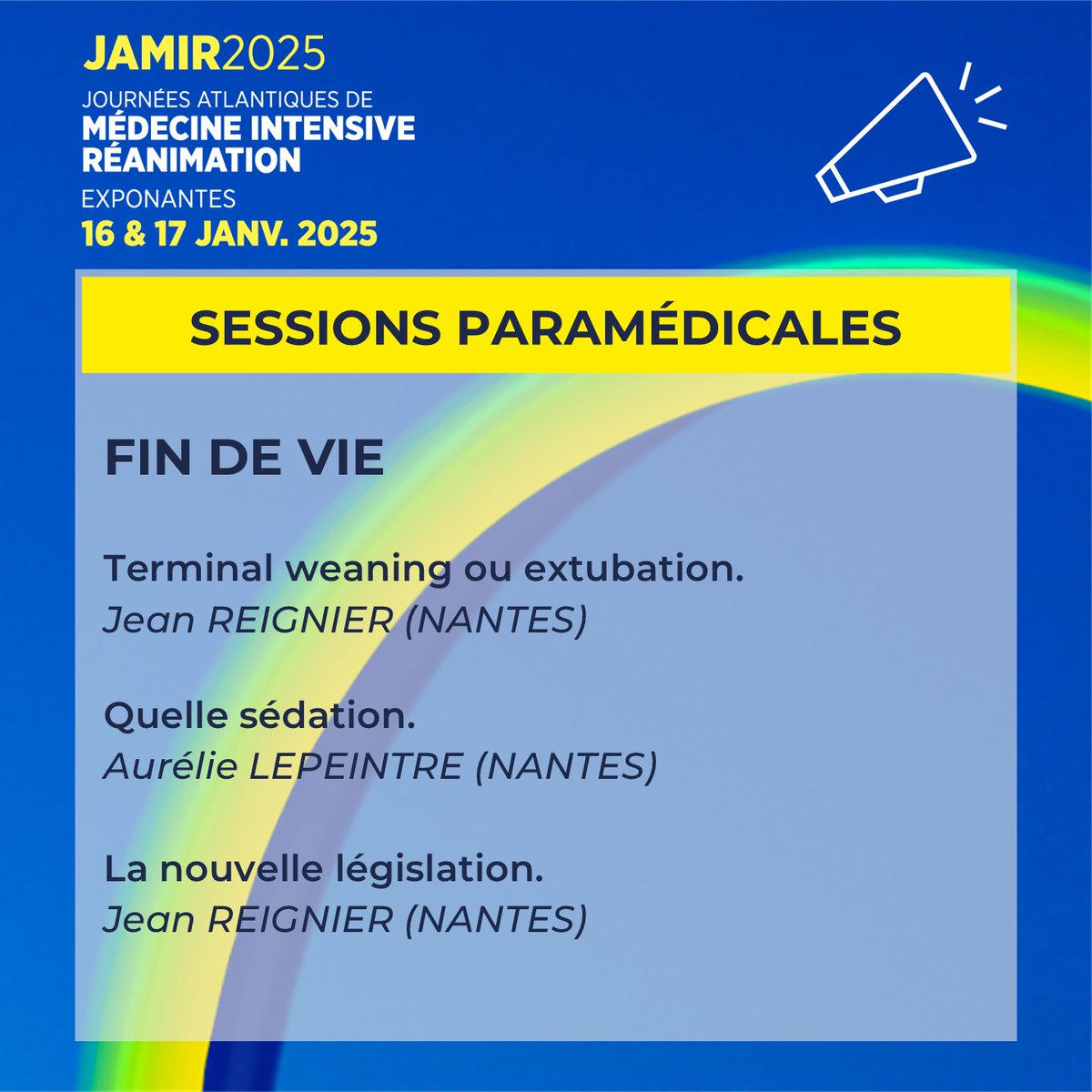 JAMIR (@jamir_nantes) on Twitter photo 📣 SESSIONS PARAMÉDICALES !
📌Vendredi 17 janvier : Fin de vie
🗓️jamir.fr/programme/
👉Inscriptions : jamir.fr/inscription/
📚Formation continue : polyvalence.org
#jamir #QUALIOPI #medecineintensive #reanimation
@JBLascarrou
<a href="/dremcanet/">Emmanuel Canet</a>
<a href="/EmergencePco/">EMERGENCE PCO</a> 📣 SESSIONS PARAMÉDICALES !
📌Vendredi 17 janvier : Fin de vie
🗓️jamir.fr/programme/
👉Inscriptions : jamir.fr/inscription/
📚Formation continue : polyvalence.org
#jamir #QUALIOPI #medecineintensive #reanimation
@JBLascarrou
<a href="/dremcanet/">Emmanuel Canet</a>
<a href="/EmergencePco/">EMERGENCE PCO</a>