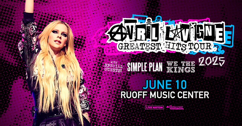 ruoffmusicenter's tweet photo. JUST ANNOUNCED!🤘🏻@AvrilLavigne’s The Greatest Hits Tour is coming to Ruoff Music Center on June 10 in 2025, joined by @simpleplan and @WeTheKings! Grab your presale tickets this Wednesday, Dec 4 at 10AM with the code: RUOFFROCKS 🖤 https://t.co/irClg02MpB https://t.co/3w1wLqQtmW