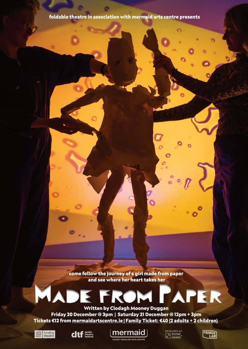 Foldable Theatre (@foldabletheatre) on Twitter photo Our gorgeous poster artwork for Made From Paper designed by <a href="/murray_ste/">Ste Murray</a>.
A magical adventure celebrating courage and curiosity for children aged 7+ and their families. Dec 20 + 21 at <a href="/mermaidarts/">Mermaid Arts Centre</a>
Supported by <a href="/artscouncil_ie/">The Arts Council / An Chomhairle Ealaíon</a> Our gorgeous poster artwork for Made From Paper designed by <a href="/murray_ste/">Ste Murray</a>.
A magical adventure celebrating courage and curiosity for children aged 7+ and their families. Dec 20 + 21 at <a href="/mermaidarts/">Mermaid Arts Centre</a>
Supported by <a href="/artscouncil_ie/">The Arts Council / An Chomhairle Ealaíon</a>