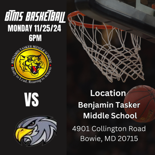 Come support our Tasker Tigers Basketball teams take on Nicholas Orem MS on Monday, December 2, 2024, at 6 pm at BTMS.  Link in bio to purchase tickets. 📷