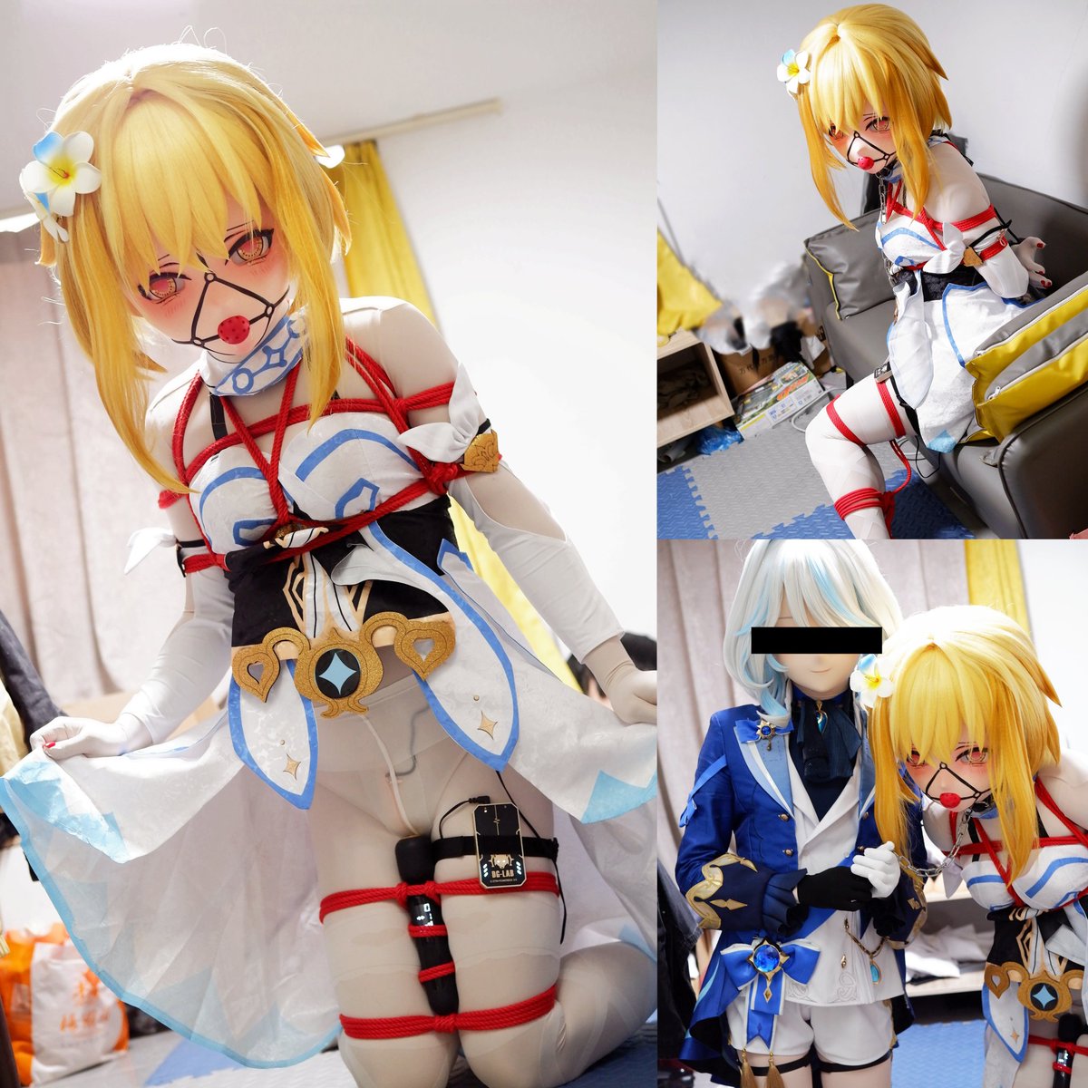 蛍ちゃんは自分で自分を縛ることが上手だよね
ほーらぁ、ちゃんときつく縛ってだよね
あそこも寂しくないように、面白いおもちゃも用意してたね
荧酱很擅长把自己捆起来是吧w
哎呀～很听话地把自己紧紧捆起来了呢w
为了不让那里寂寞，我还准备了有趣小玩具哦
📷： <a href="/lifeofyoungboy/">Orangecat</a> 
🎭： <a href="/HyKigurumi/">幻荧工坊</a>