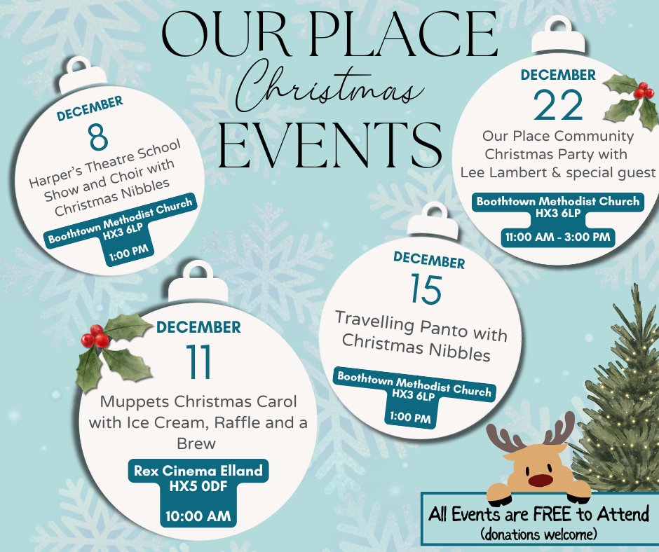 VAC 🧡 (@vaclocallives) on Twitter photo Exciting news! Our friends at Our Place Calderdale have some amazing festive events happening this December, and they’re all FREE to attend! 🎄✨
If you have any questions, please contact: coordinator@calderdaleourplace.co.uk Exciting news! Our friends at Our Place Calderdale have some amazing festive events happening this December, and they’re all FREE to attend! 🎄✨
If you have any questions, please contact: coordinator@calderdaleourplace.co.uk