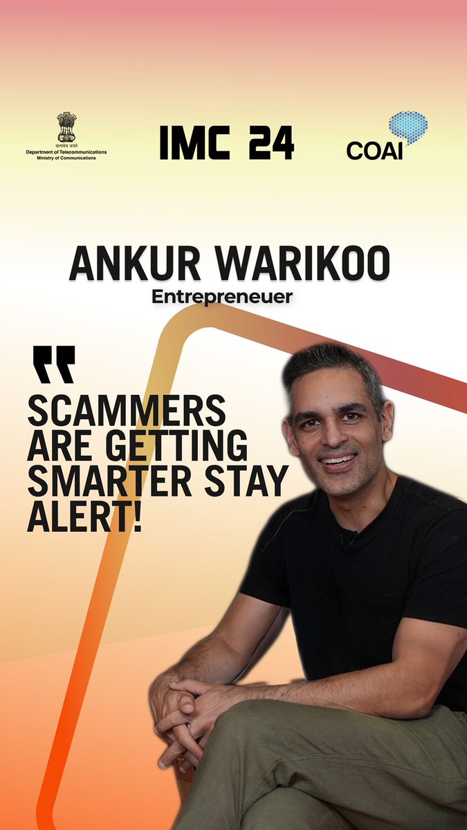 IndiaPodcasts's tweet image. Digital traps are real! 
@warikoo, in conversation with @Anku1912 at #IMC2024, highlights the rise of digital arrests and how scammers prey on the vulnerable. Stay alert, stay safe!
@exploreIMC @IMCAspire
@PemmasaniOnX
@Officejmscindia @PMOIndia
#DigitalThreats #OnlineSafety