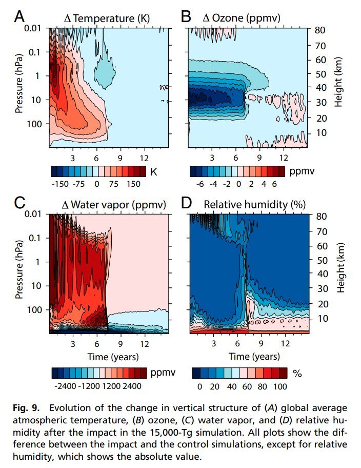 Nuevo peiper del meteorito que mató a los dinosarios no avianos
-Con todo lo despedido a la atmósfera, bajó la temperatura 28 grados
-Durante 4 años, al ser temp cercanas a la congelación y haberse destruido la capa de ozono, no era posible la fotosíntesis
pnas.org/doi/10.1073/pn…