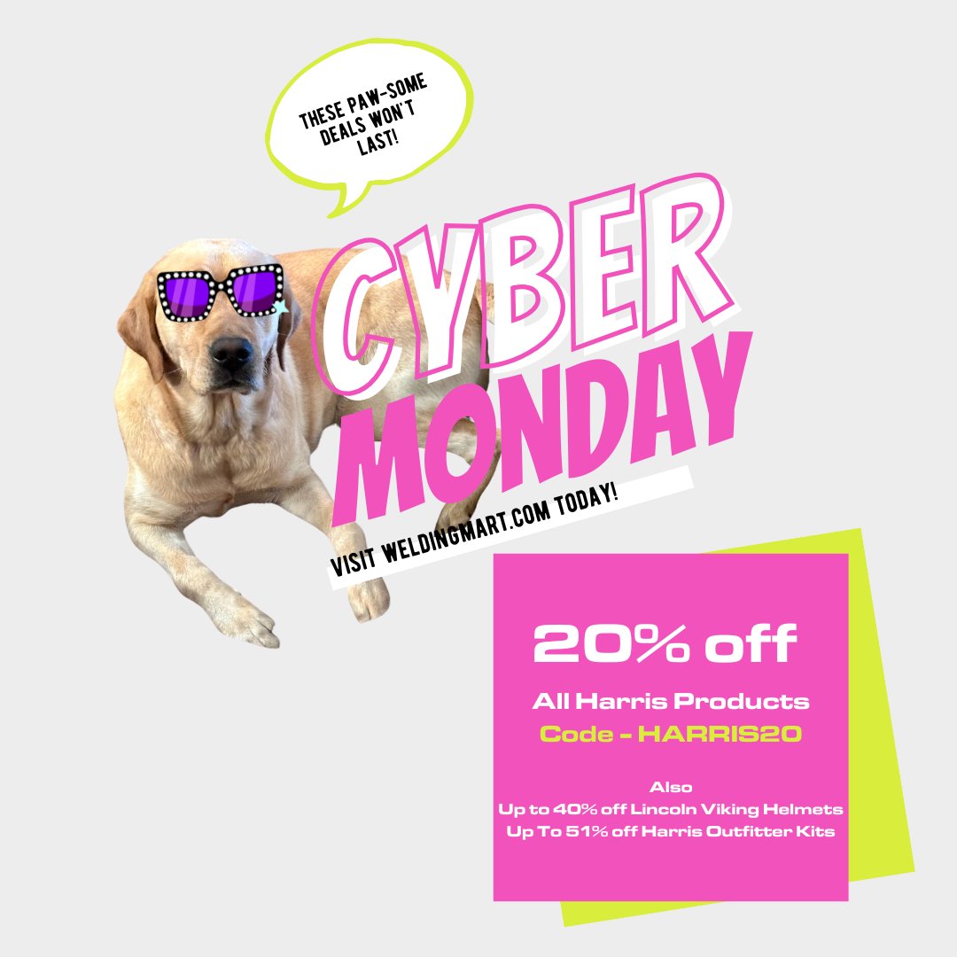 WeldingMart's tweet photo. CYBER MONDAY DEALS!
Start your holiday shopping with us at Weldingmart

20% OFF ALL Harris Products using code - HARRIS20
Up to 51% off Harris Outfitters
Up to 40% off Lincoln Viking Helmets

https://t.co/PELZuZ3OV4 https://t.co/psmzG2qot9