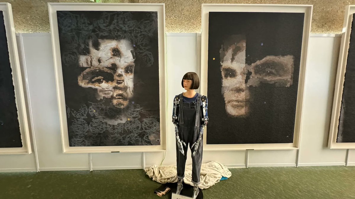 NFTdotART's tweet image. 🤖🖌️ Ai-Da, a humanoid robot, made history by selling its first artwork, &quot;AI God,&quot; for $1.08 million at Sotheby&apos;s, sparking discussions on AI&apos;s role in art. @aidarobot @Sothebys 
#AiDa #AIArt #Sothebys #DigitalArt #RobotArtist