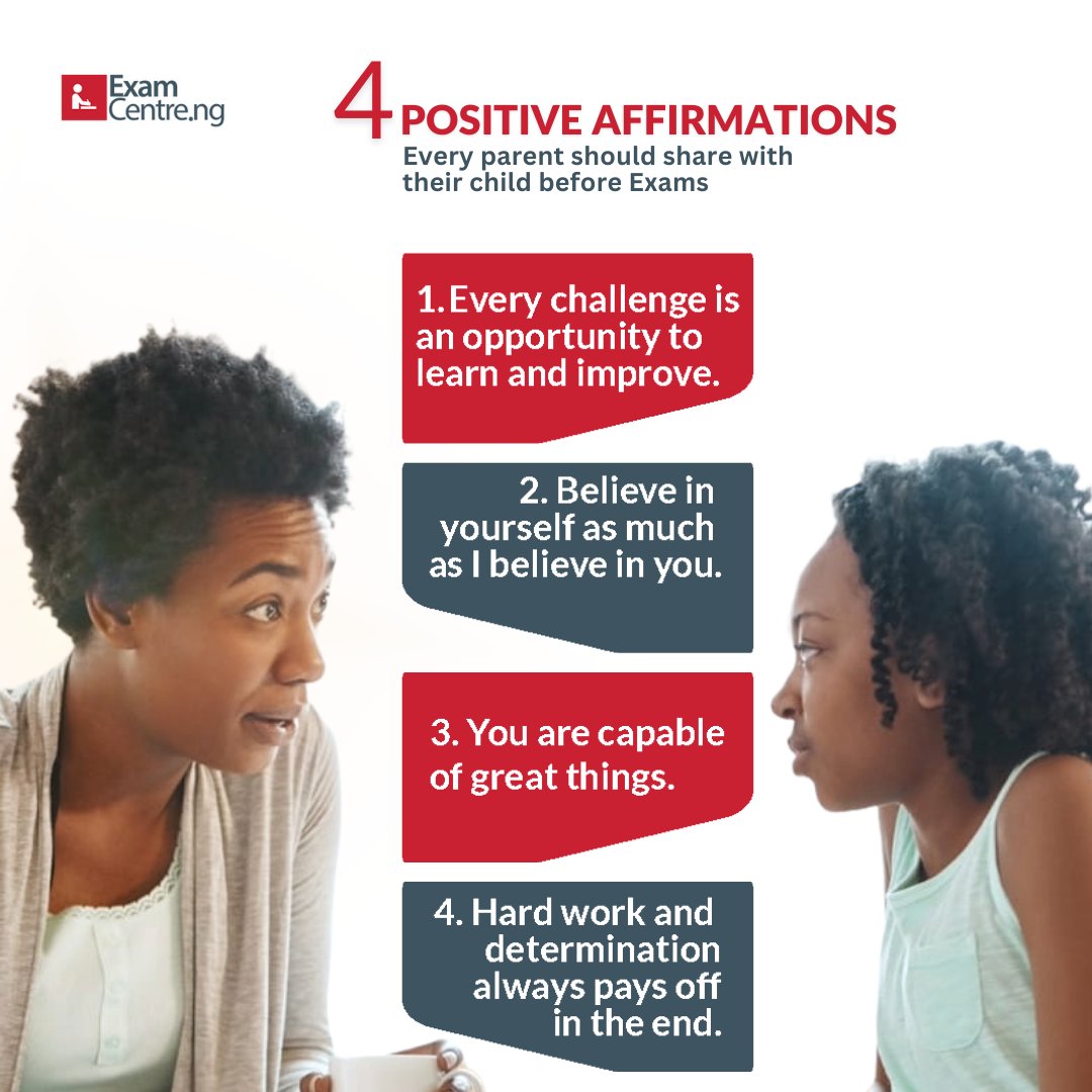 SchoolRevs's tweet photo. Prepare your child for exam success with these uplifting affirmations to inspire confidence and focus! 🌟
#ExamCenter
#PositiveParenting #ExamConfidence #SupportYourChild https://t.co/KtRd9o2xNY